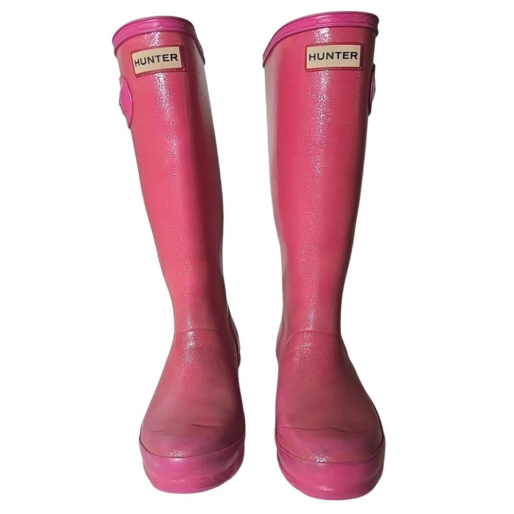 Hunter Pink Gloss Rain Tall Boot Limited Sparkle Edition Size 4 Womens Winter